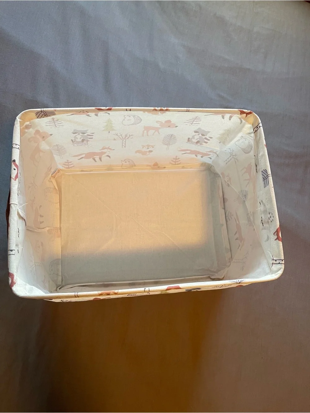 Neutral Woodland Animal Fabric Storage Bin - Cream and Pink